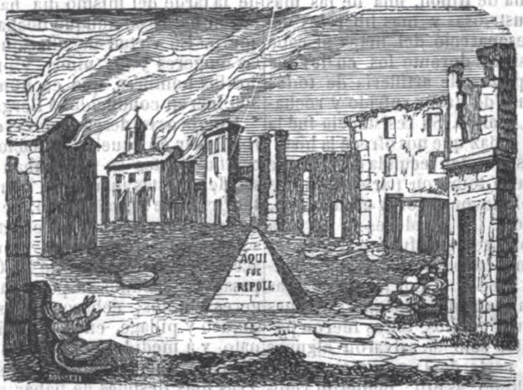 Gravat al·lusiu a la destrucció de Ripoll pels carlins el maig de 1839. Publicat a Panorama español IV, pàgina 201.