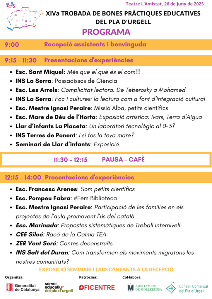 Programa XIVa Trobada de Bones Pràctiques Educatives del Pla d'Urgell