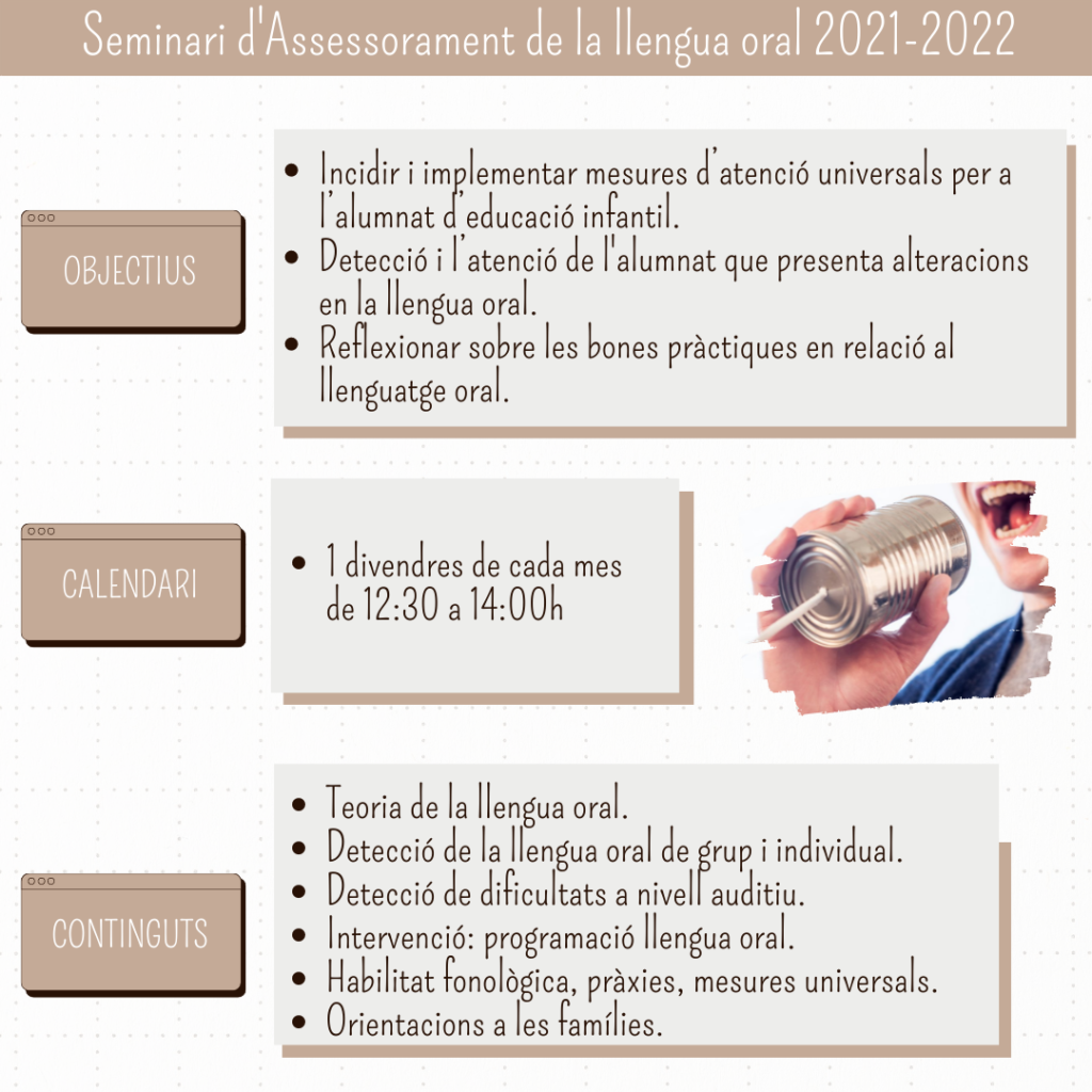 Seminari d'assessorament de la Llengua Oral 2021-2022. Objectius, calendari i continguts.