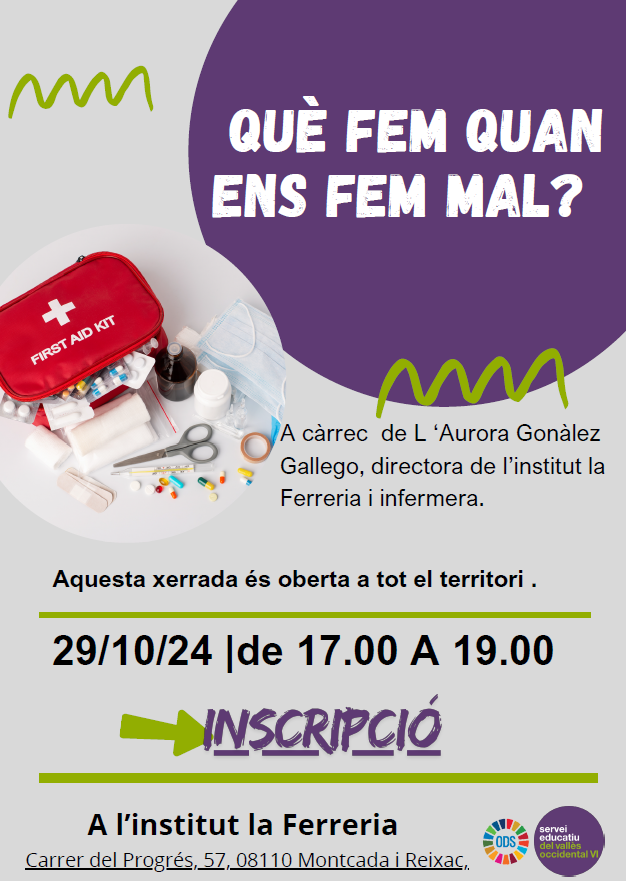 Xerrara oberta a tot el territori, sobre com hem d'actuar davant d'algú que s'hagi fet mal. A càrrec de l'Aurora González, directora de l'Institut La Ferreria.