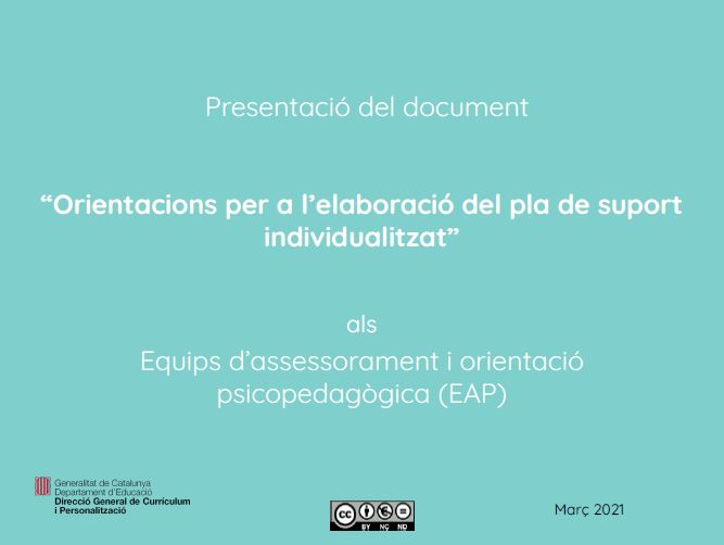 Orientacions per a l’elaboració del pla de suport individualitzat